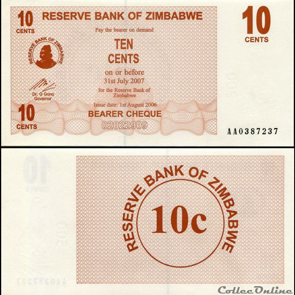 ZIMBABWE - PICK 035a - 10 Cents - 2006 billet afrique zimbabwe pick 035a 10 cents 2006
