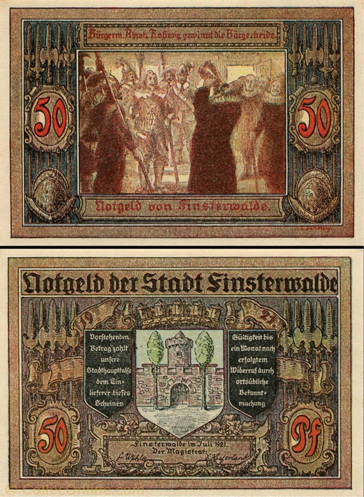 billet europe allemagne finsterwalde 50 pfennig