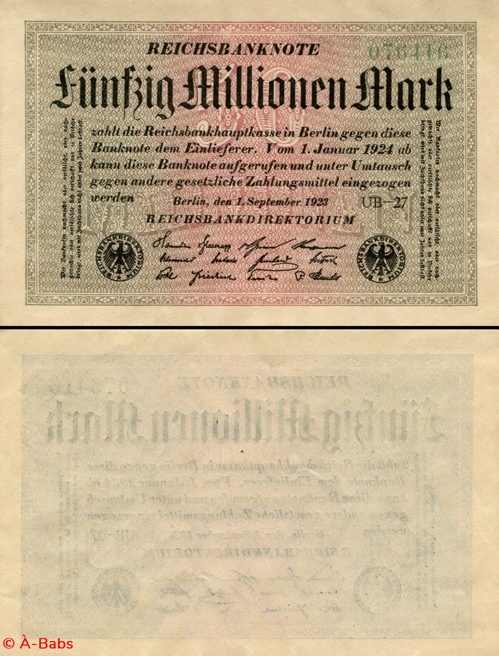 ALLEMAGNE - PICK 109 b2 - 50 000 000 MARK - 1923 billets europe allemagne pick 109 b2 50 000 000 mark 1923