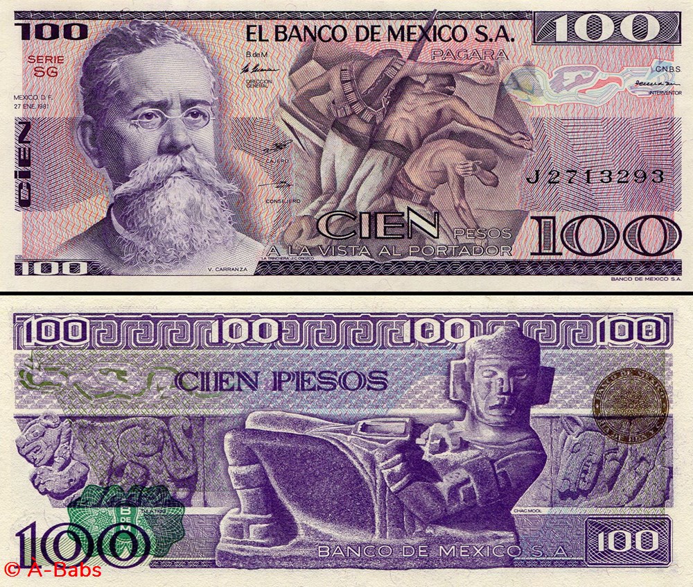 MEXIQUE - PICK 074a.SG - 100 PESOS - 1981 billets amerique du nord mexique pick 074a sg 100 pesos 1981
