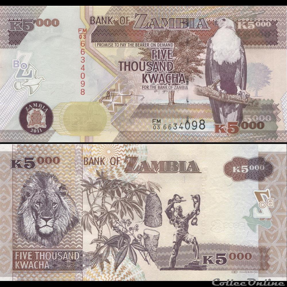 billet afrique zambie pick 45 g 5000 kwacha 2011