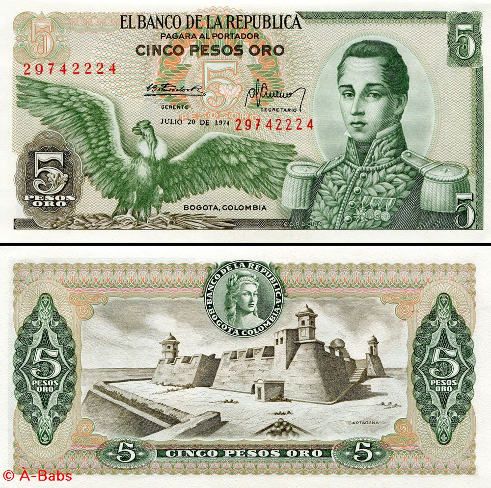 billets amerique du sud colombie pick 406 e 2 5 pesos de oro colombien 1974