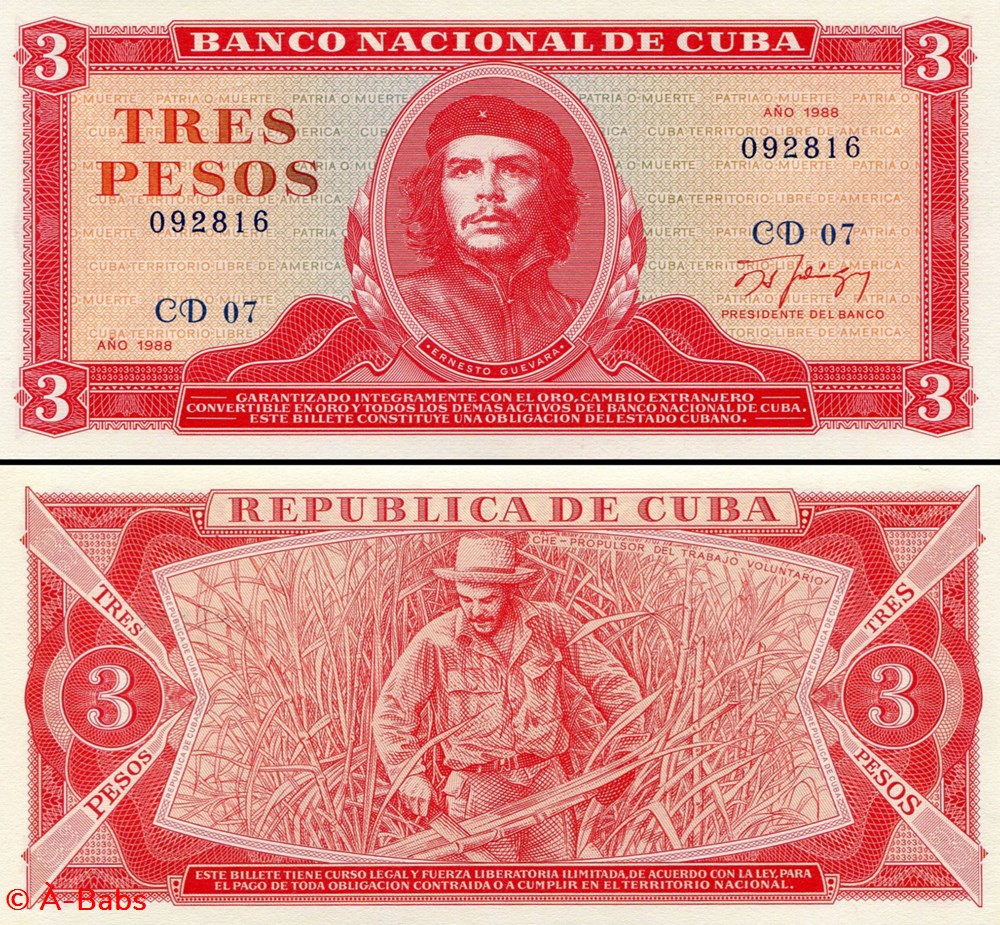 CUBA - PICK 107b1 - 3 PESOS - 1988 billets amerique centrale et caraibes cuba pick 107b1 3 pesos 1988