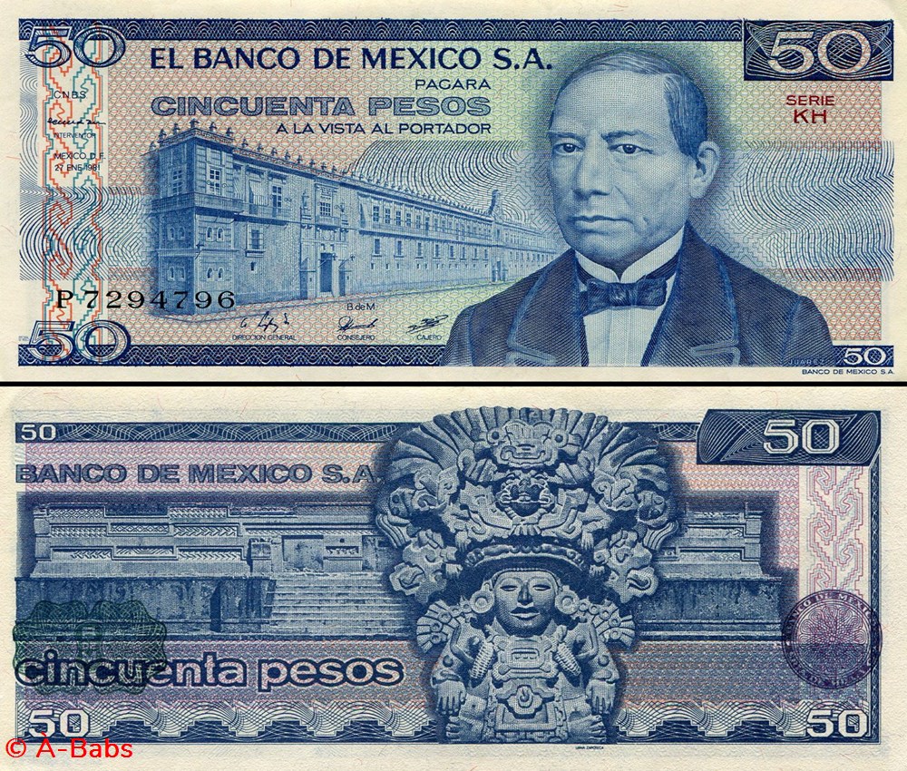 MEXIQUE - PICK 073a.KH - 50 PESOS - 1981 billets amerique du nord mexique pick 073a kh 50 pesos 1981