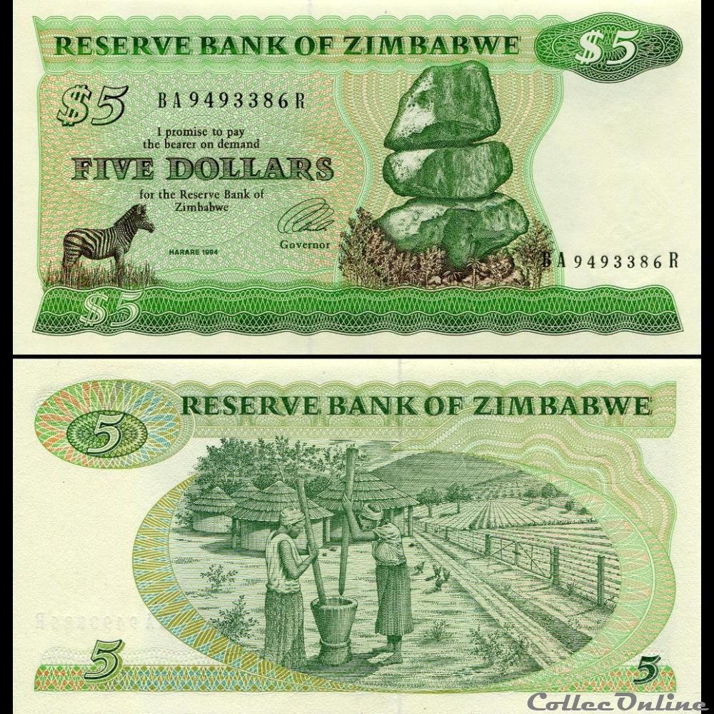 ZIMBABWE - PICK 002d - 5 Dollars - 1994 billet afrique zimbabwe pick 002d 5 dollars 1994