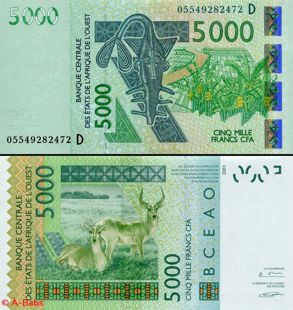 B.C.E.A.O - FRANCS CFA - MALI - LETTRE D - 5000 FRANCS - PICK 417 D c billets afrique b c e a o francs cfa mali lettre d 5000 francs pick 417 d c