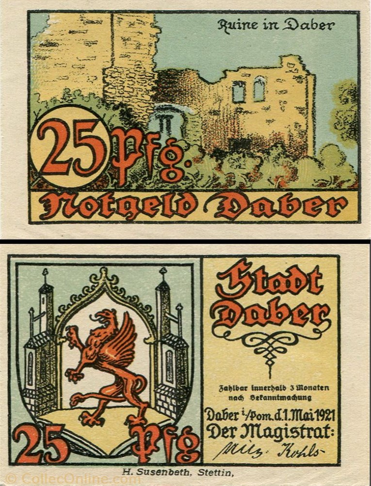 billet europe allemagne daber 25 pfennig