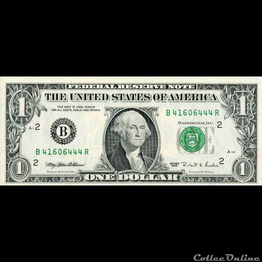 B- 1$ Federal Reserve Notes - Small Size 1995 Series billet amerique du nord etat uni b 1 federal reserve notes small size 1995 series