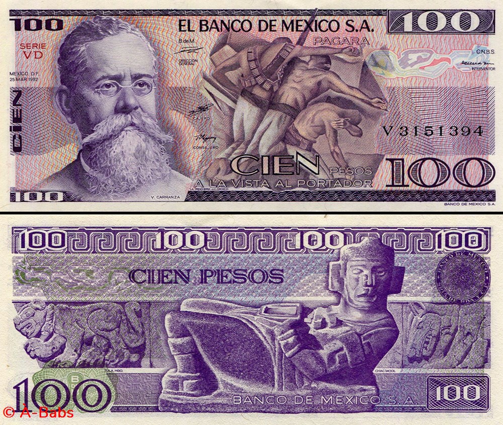 MEXIQUE - PICK 074c.VD - 100 PESOS - 1982 billets amerique du nord mexique pick 074c vd 100 pesos 1982