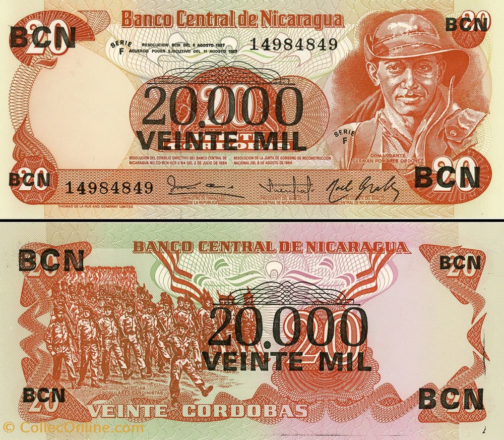 billet amerique centrale et caraibe nicaragua pick 147 20 000 cordobas 1987