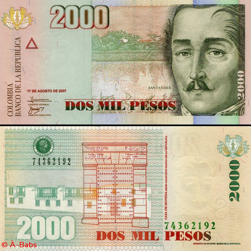 billets amerique du sud colombie pick 457 g 2000 pesos colombien 2007