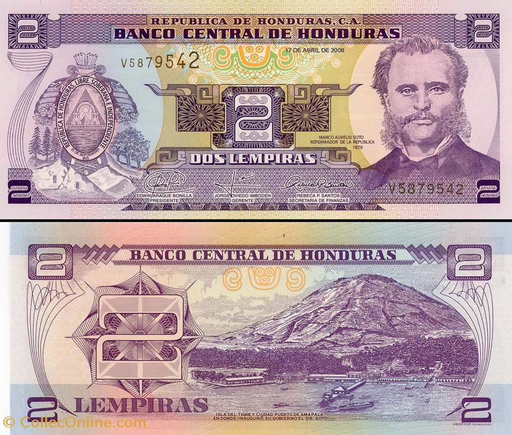 billet amerique centrale et caraibe honduras pick 80ag 2 lempiras 2008