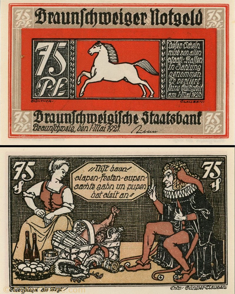 billet europe allemagne braunschweig 75 pfennig