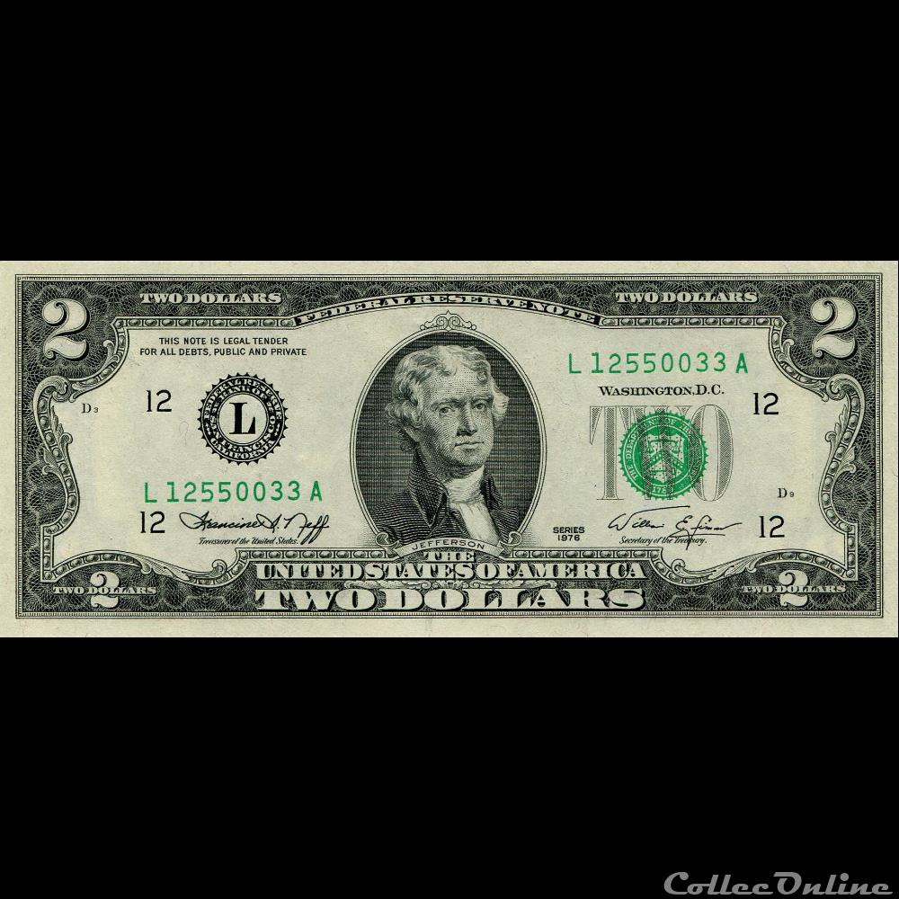 L- San-Francisco District - 2$ Federal Reserve Notes - Small Size 1976 Series billet etat uni venezuela l san francisco district 2 federal reserve notes small size 1976 series