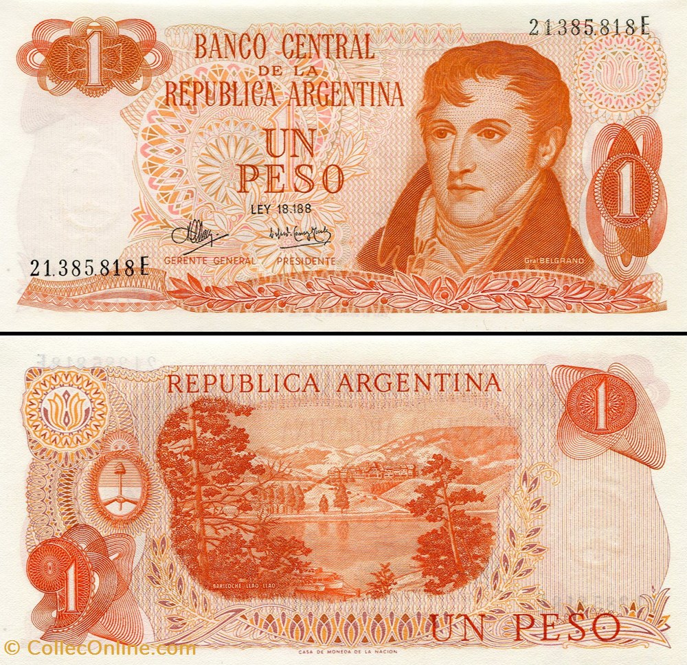 ARGENTINE - PICK 287 a 5 - 1 PESO - 1973 billets amerique du sud argentine pick 287 a 5 1 peso 1973