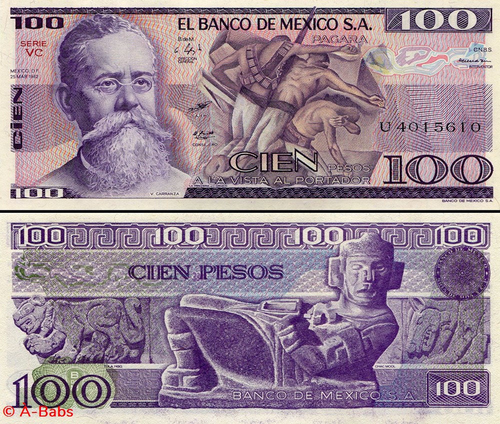 billets amerique du nord mexique pick 074c vc 100 pesos 1982