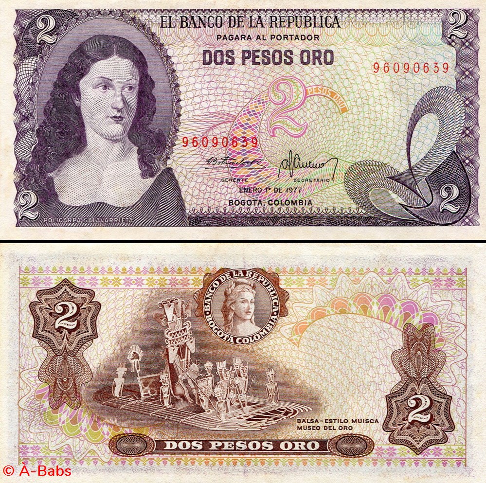 COLOMBIE - PICK 413 b 2 - 2 PESOS DE ORO COLOMBIEN - 1977 billets amerique du sud colombie pick 413 b 2 2 pesos de oro colombien 1977