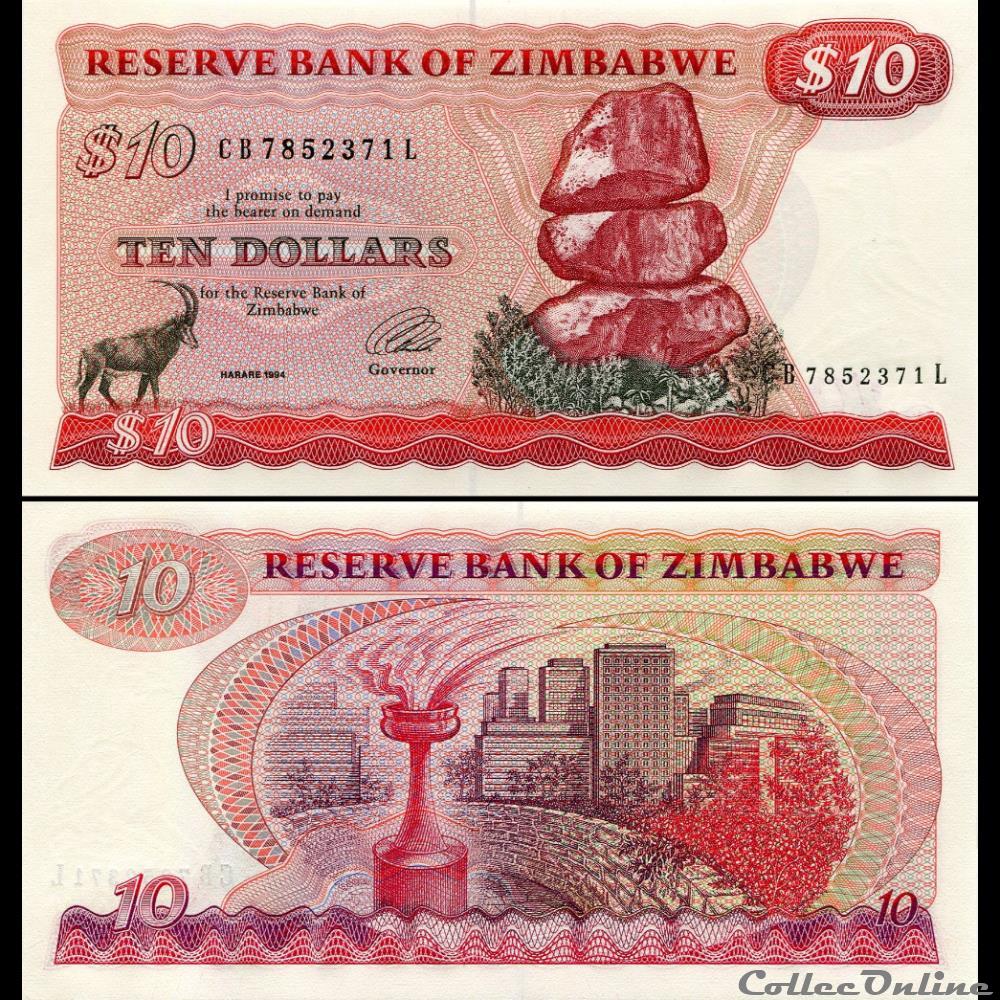 ZIMBABWE - PICK 003e - 10 Dollars - 1994 billet afrique zimbabwe pick 003e 10 dollars 1994