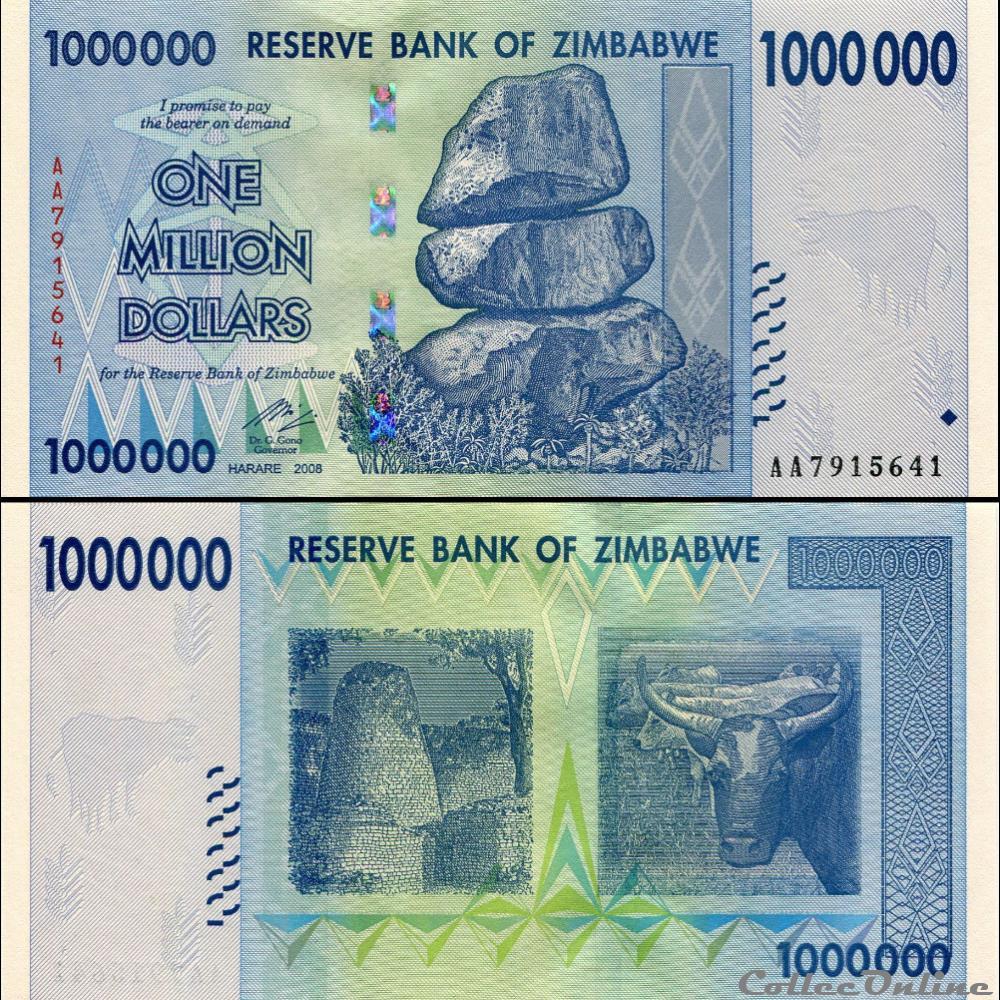 ZIMBABWE - PICK 077a - 1 000 000 Dollars - 2008 billet afrique zimbabwe pick 077a 1 000 000 dollars 2008