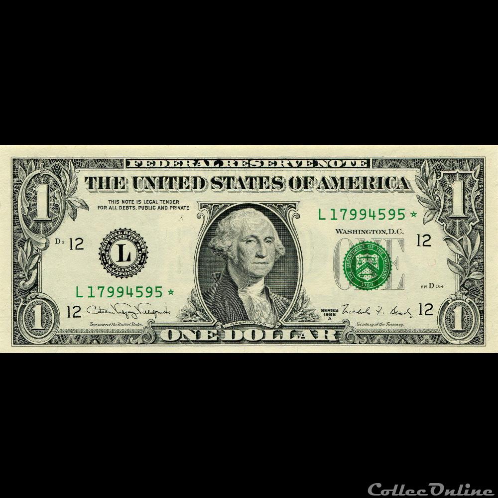 L- 1$ Federal Reserve Notes - Small Size 1988A Series billet amerique du nord etat uni l 1 federal reserve notes small size 1988a series