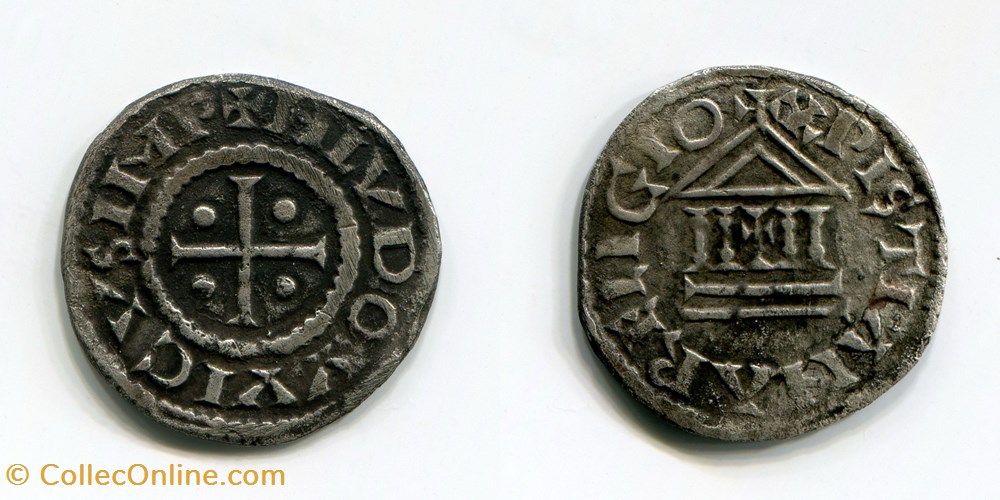 monnaies france carolingiennes carolingienne louis ier le pieux ou le debonnaire denier a la legende chretienne