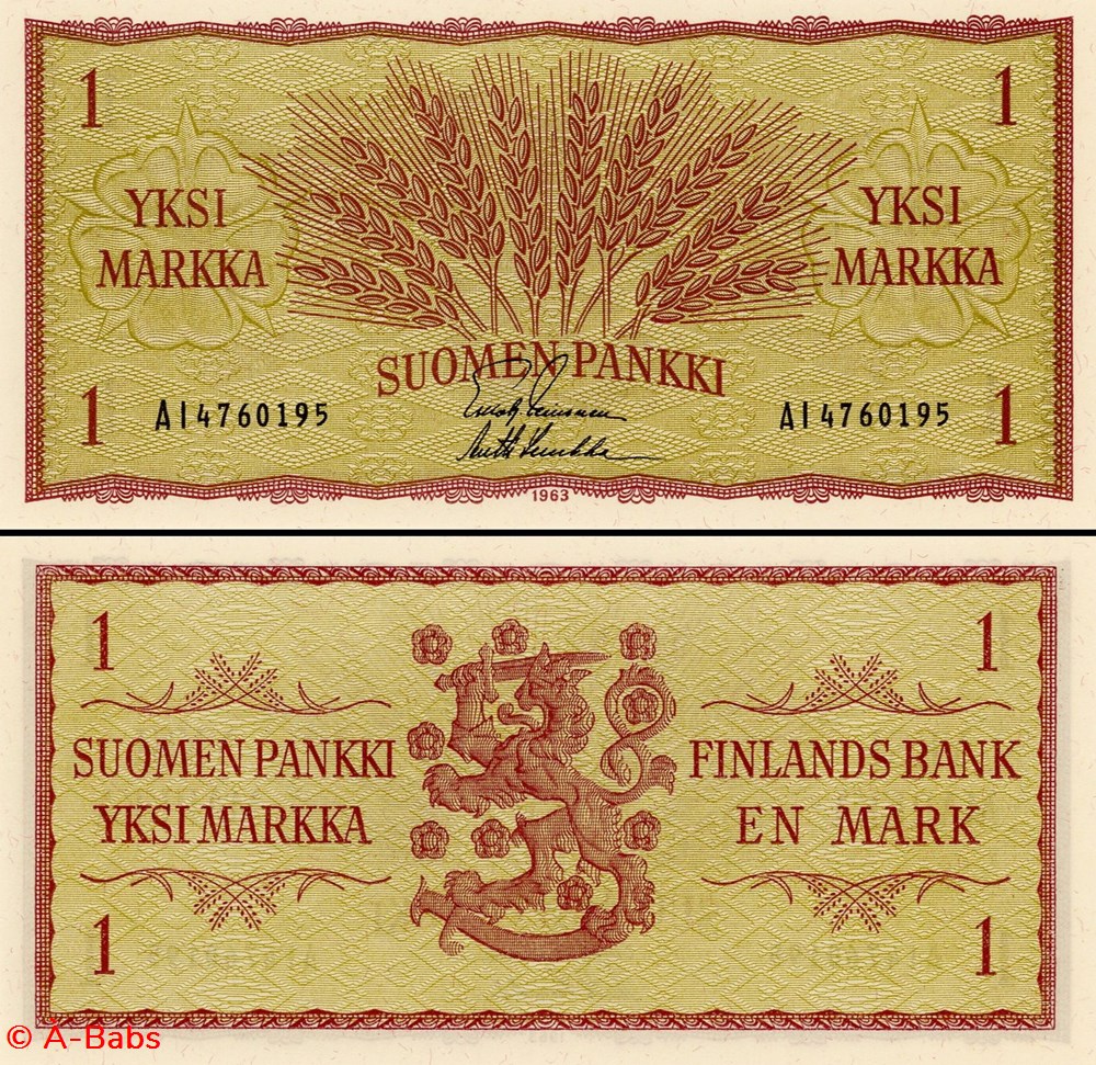 FINLANDE - PICK 98 a 09 - 1 MARKAA - 1963 billets europe finlande pick 98 a 09 1 markaa 1963