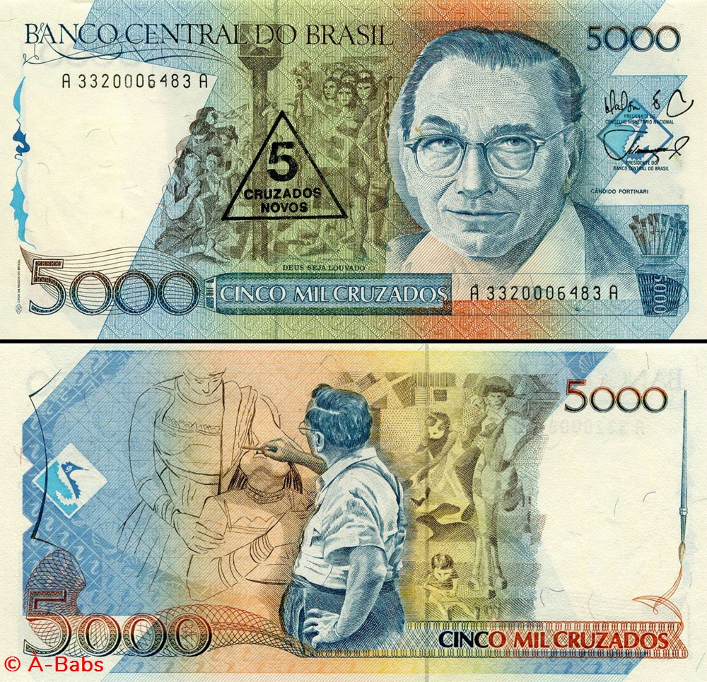 billets amerique du sud bresil pick 217a 5 cruzados novos sur 5000 cruzados 1989