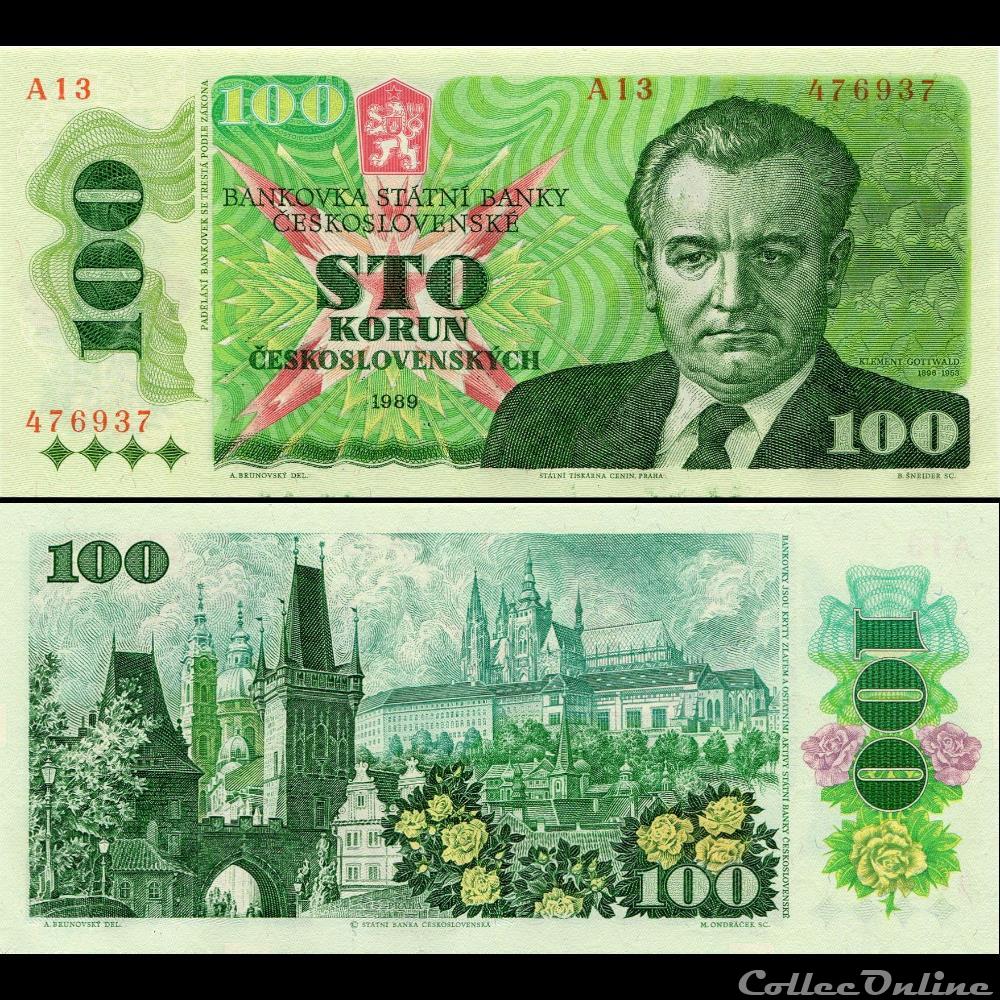 TCHÉCOSLOVAQUIE - PICK 97 - 100 KORUN - 1989 billet europe tchecolovaquie tchecoslovaquie pick 97 100 korun 1989