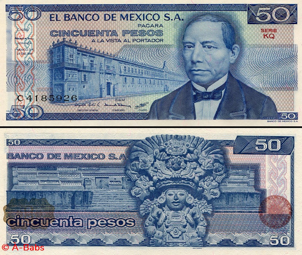 billets amerique du nord mexique pick 073a kq 50 pesos 1981