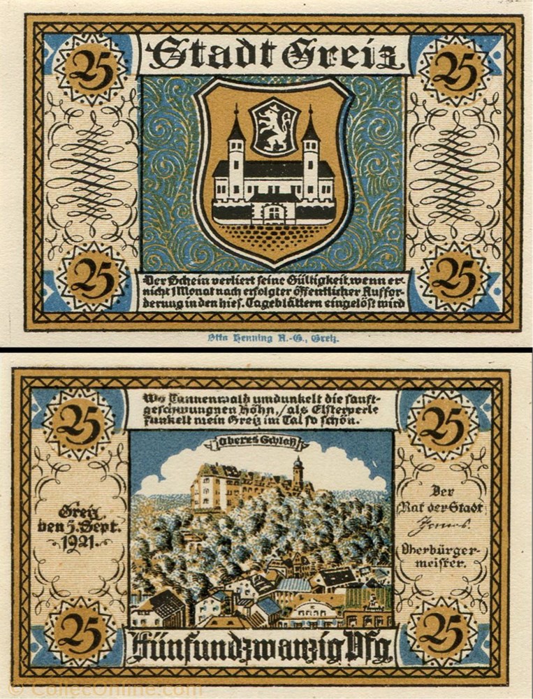 Greiz - 25 pfennig billet europe allemagne greiz 25 pfennig