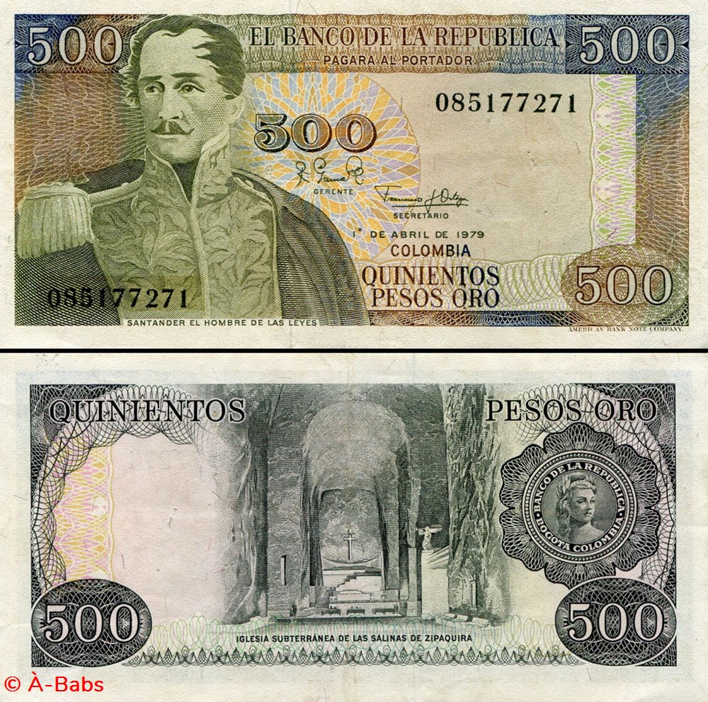 COLOMBIE - PICK 420 b - 500 PESOS DE ORO COLOMBIEN - 1979 billets amerique du sud colombie pick 420 b 500 pesos de oro colombien 1979