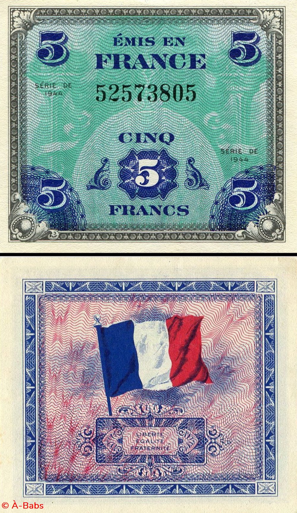 billets europe france pick 115 a 5 francs 1944