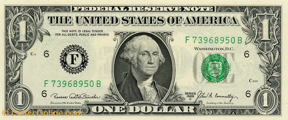 F- 1$ Federal Reserve Notes - Small Size 1969C Series billets amerique du nord etats unis f 1 federal reserve notes small size 1969c series