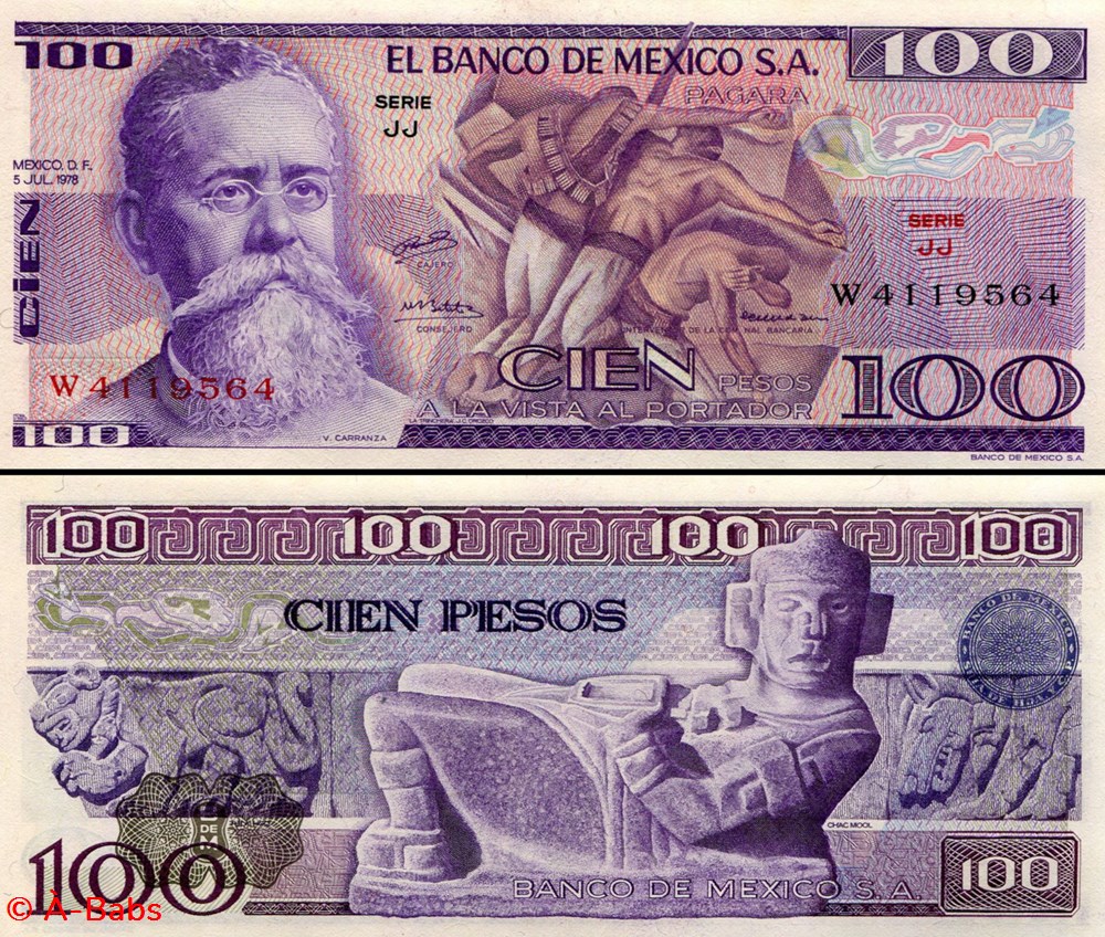 MEXIQUE - PICK 066b.JJ - 100 PESOS - 1978 billets amerique du nord mexique pick 066b jj 100 pesos 1978