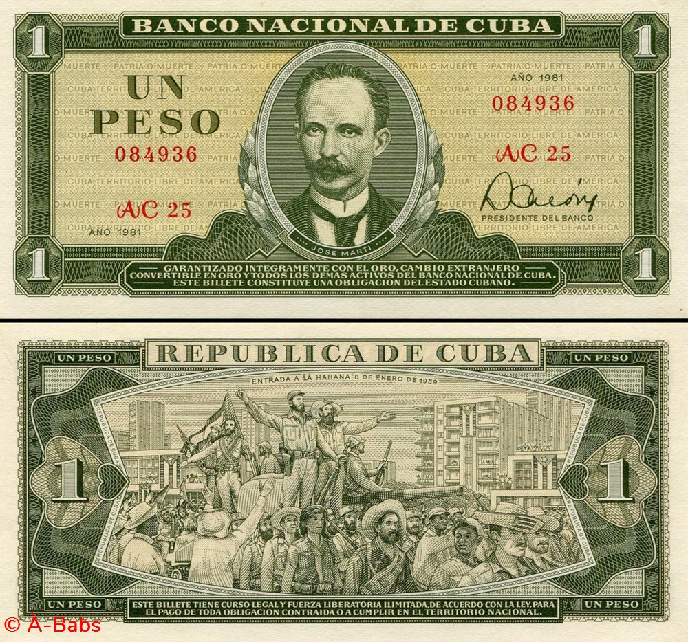 CUBA - PICK 102b4 - 1 PESO - 1981 billets amerique centrale et caraibes cuba pick 102b4 1 peso 1981