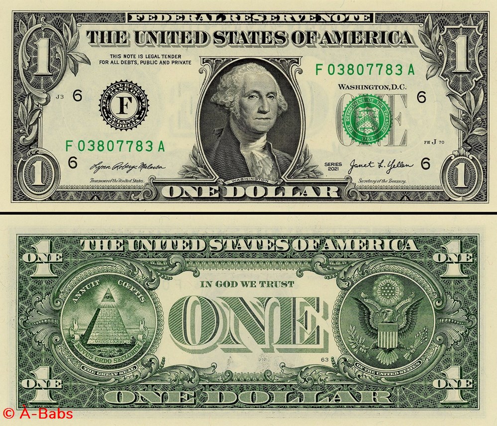 F- 1$ Federal Reserve Notes - Small Size 2021 Series billets amerique du nord etats unis f 1 federal reserve notes small size 2021 series