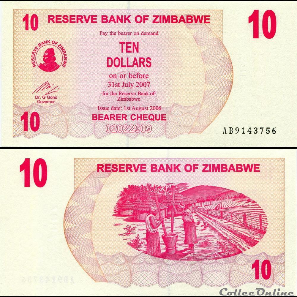 ZIMBABWE - PICK 039a - 10 Dollars - 2006 billet afrique zimbabwe pick 039a 10 dollars 2006
