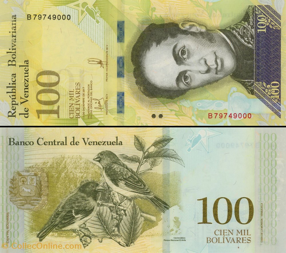 billets amerique du sud venezuela pick 100d 100 000 bolivares 2017