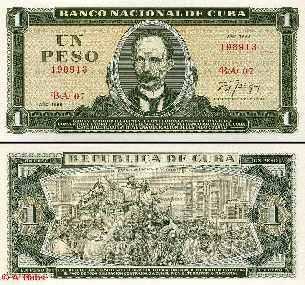 CUBA - PICK 102d - 1 PESO - 1988 billets amerique centrale et caraibes cuba pick 102d 1 peso 1988