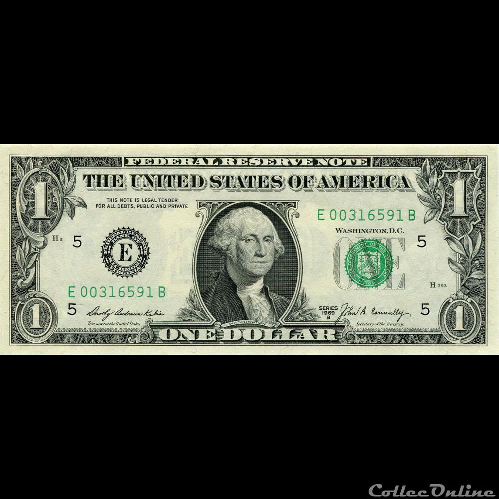 E- 1$ Federal Reserve Notes - Small Size 1969B Series billet amerique du nord etat uni e 1 federal reserve notes small size 1969b series