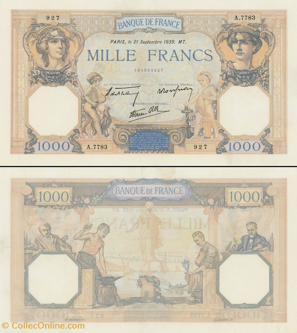 billets europe france 1000 francs ceres et mercure