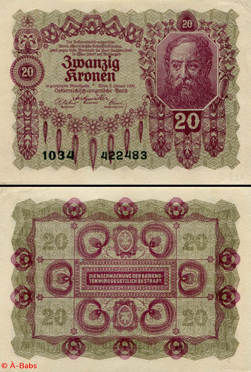 AUTRICHE - PICK 076 - 20 KRONEN - 1922 billets europe autriche pick 076 20 kronen 1922