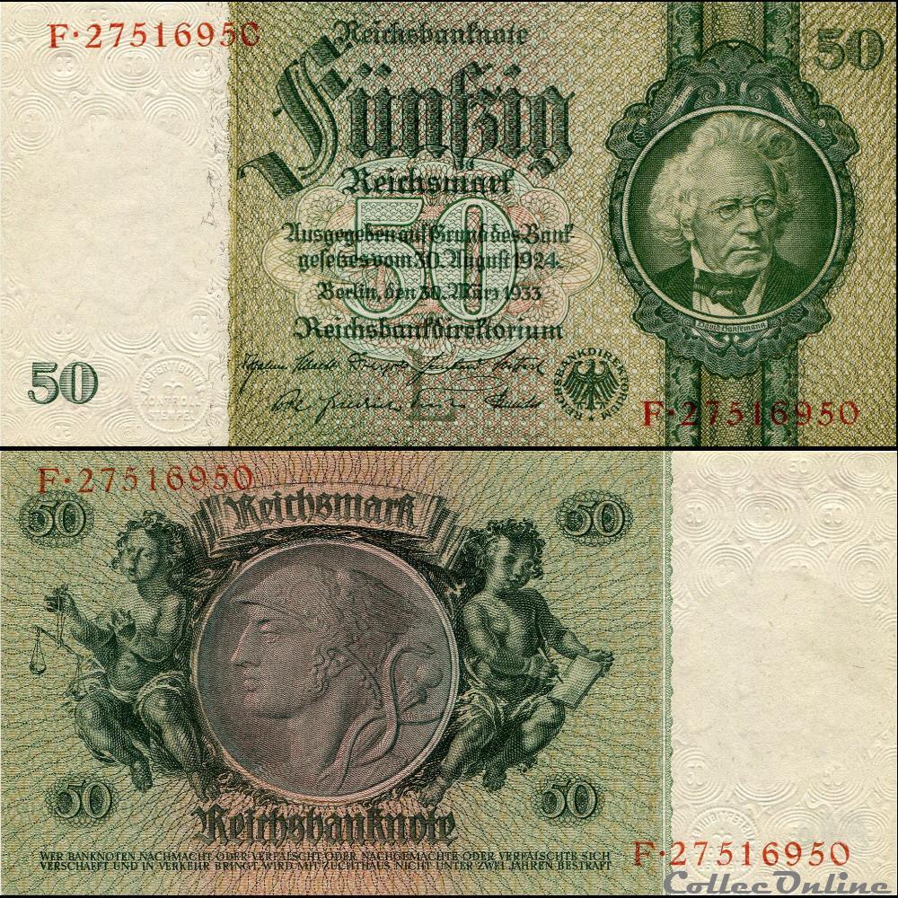 ALLEMAGNE - PICK 182 a3 - 50 MARK - 1933 billet bresil allemagne pick 182 a3 50 mark 1933