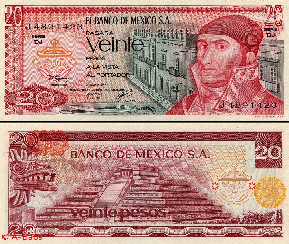 MEXIQUE - PICK 064d3 - 20 PESOS - 1977 billets amerique du nord mexique pick 064d3 20 pesos 1977