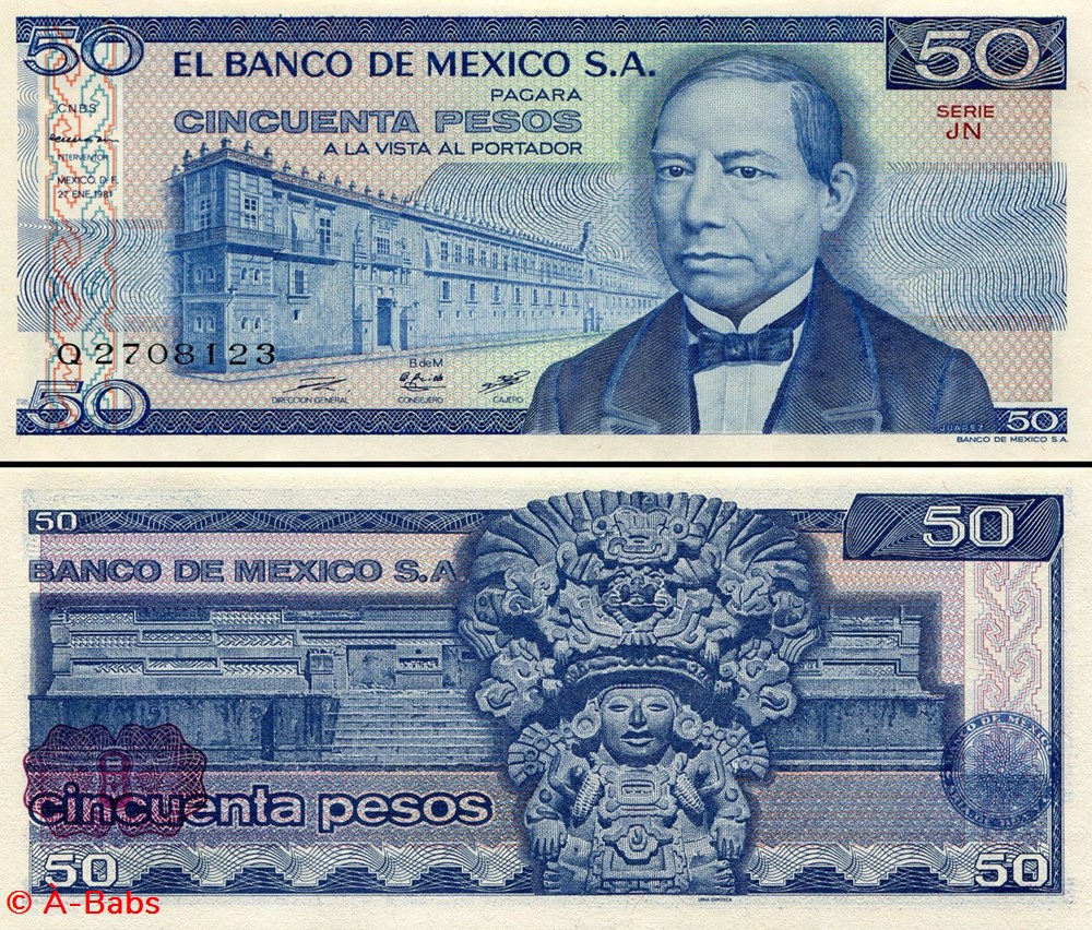 MEXIQUE - PICK 073a.JN - 50 PESOS - 1981 billets amerique du nord mexique pick 073a jn 50 pesos 1981