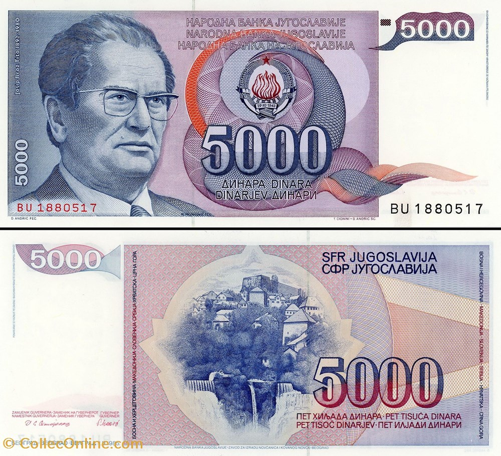 YOUGOSLAVIE - PICK 093a - 5000 DINARA - 1985 billet europe yougoslavie pick 093a 5000 dinara 1985