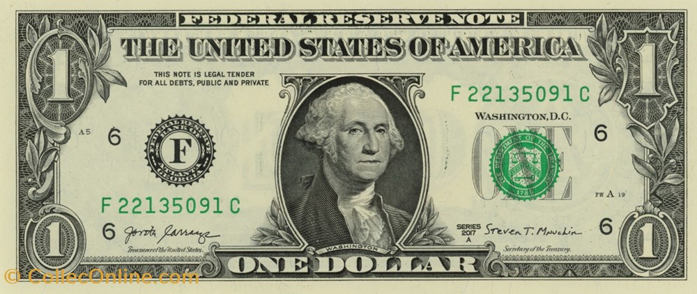 F- 1$ Federal Reserve Notes - Small Size 2017A Series billets amerique du nord etats unis f 1 federal reserve notes small size 2017a series