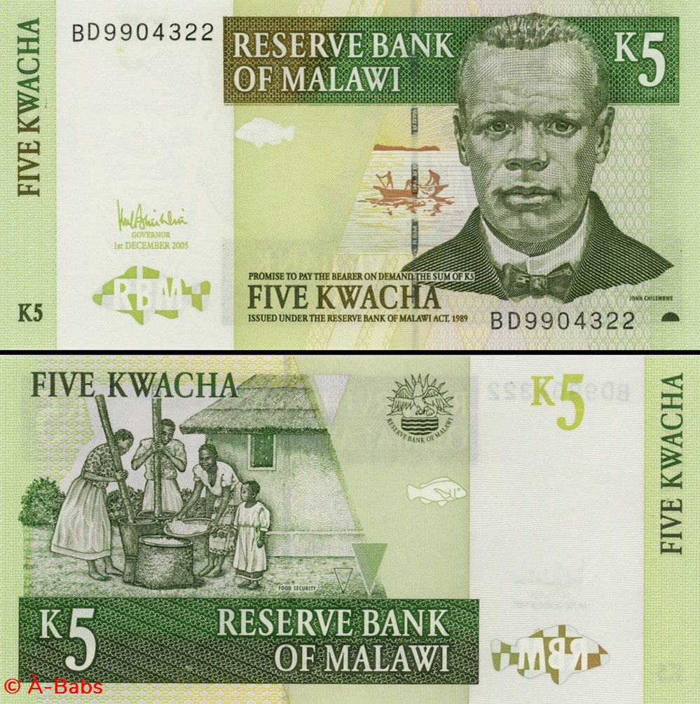 MALAWI - PICK 36 c - 5 KWACHA - 2005 billets afrique malawi pick 36 c 5 kwacha 2005