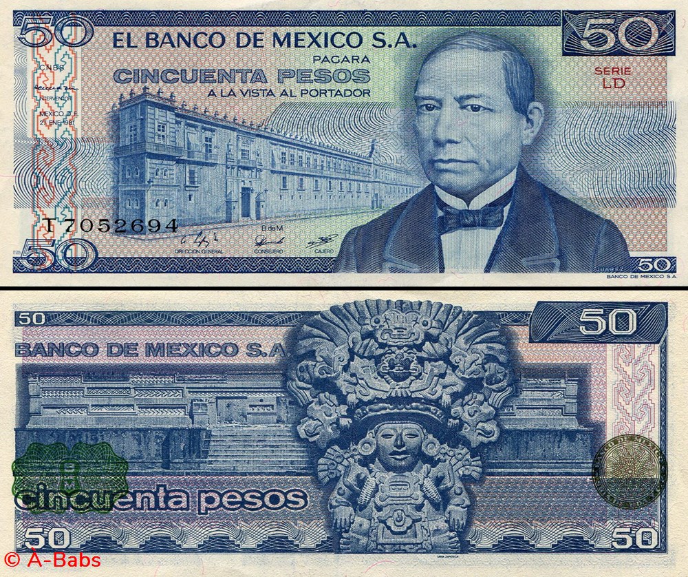 MEXIQUE - PICK 073a.LD - 50 PESOS - 1981 billets amerique du nord mexique pick 073a ld 50 pesos 1981