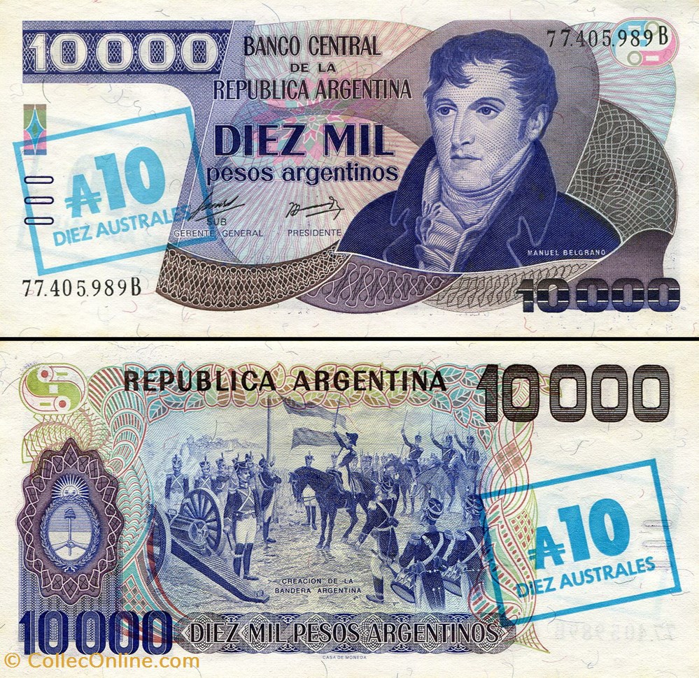 billets amerique du sud argentine pick 322 a 10 australes sur 10 000 pesos 1985
